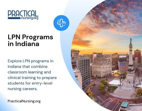 Indiana LPN programs providing practical nursing education and hands-on clinical experience for entry-level healthcare roles